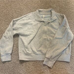 Fabletics Light Gray Fleece-Lined Cropped Quarter Zip